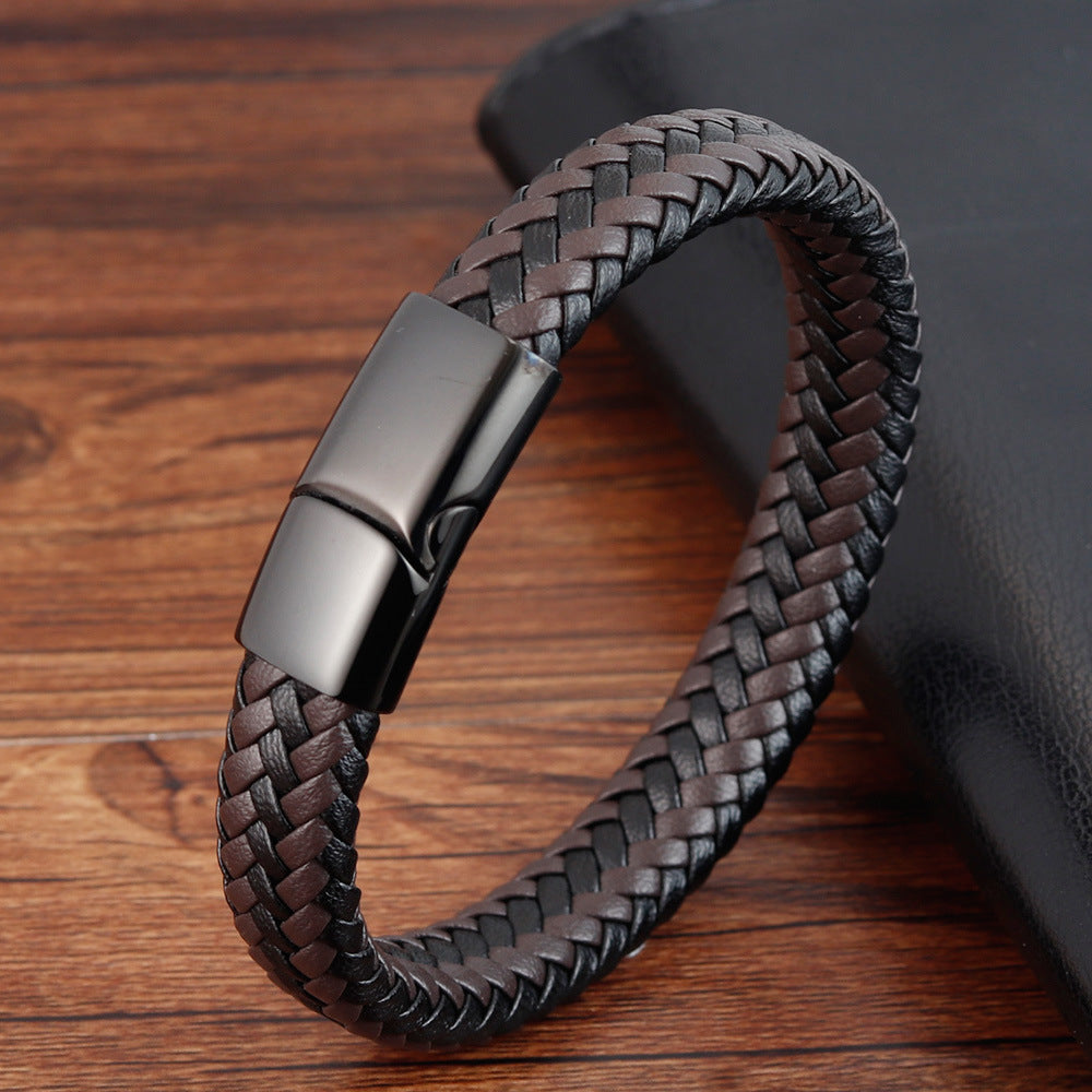 Stainless Steel Leather Braided Bracelet