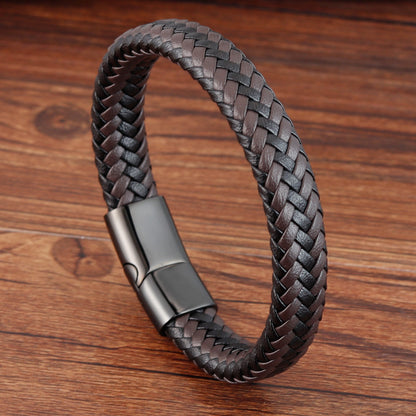 Stainless Steel Leather Braided Bracelet