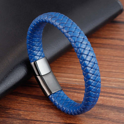 Stainless steel leather braided bracelet